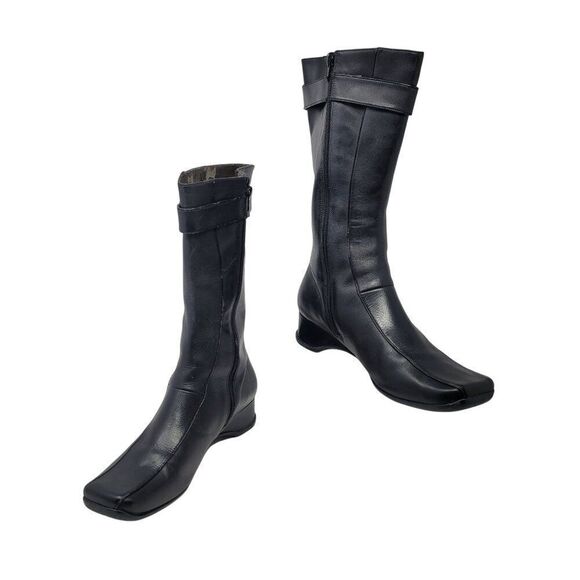 Kenneth Cole Reaction Sz 9.5 Black Leather Jonely Lonely Boots Womens Equestrian - Picture 1 of 14